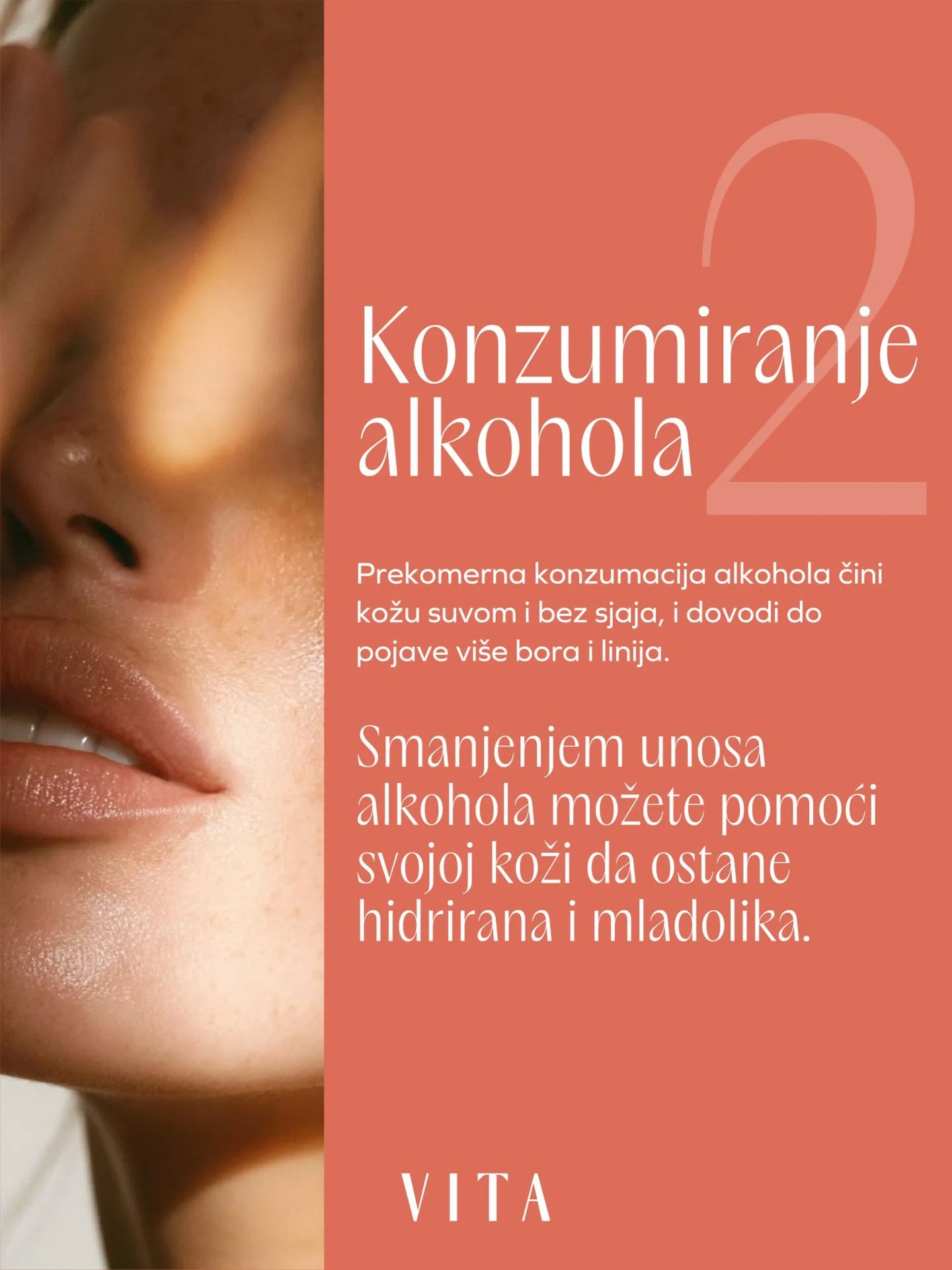 4 stvari zbog kojih koža izgleda starije konzumiranje alkohola deo ženskog lica u krupnom kadru sa izraženom teksturom kože