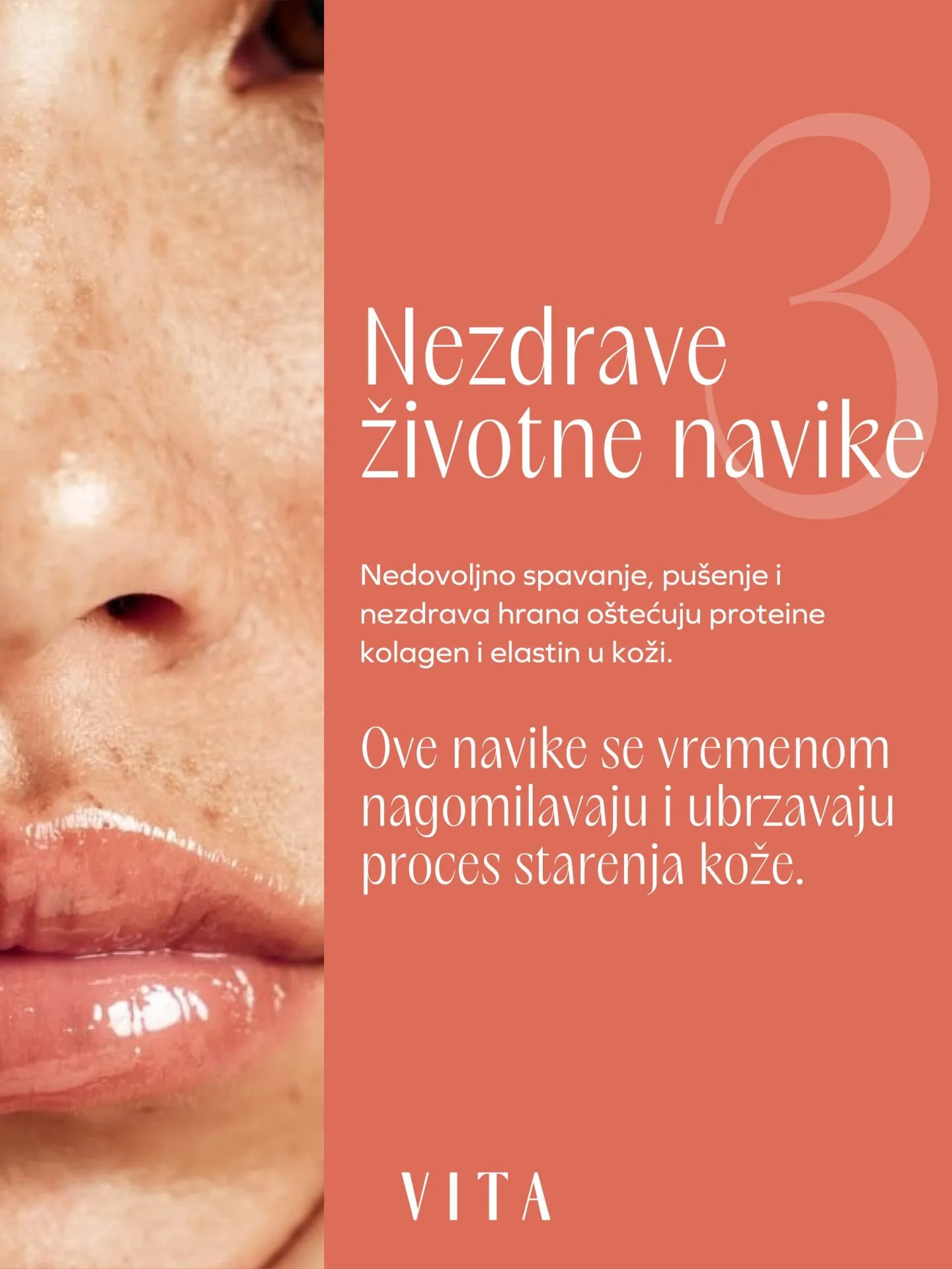 4 stvari zbog kojih koža izgleda starije nezdrave životne navike deo ženskog lica u krupnom kadru sa izraženom teksturom kože
