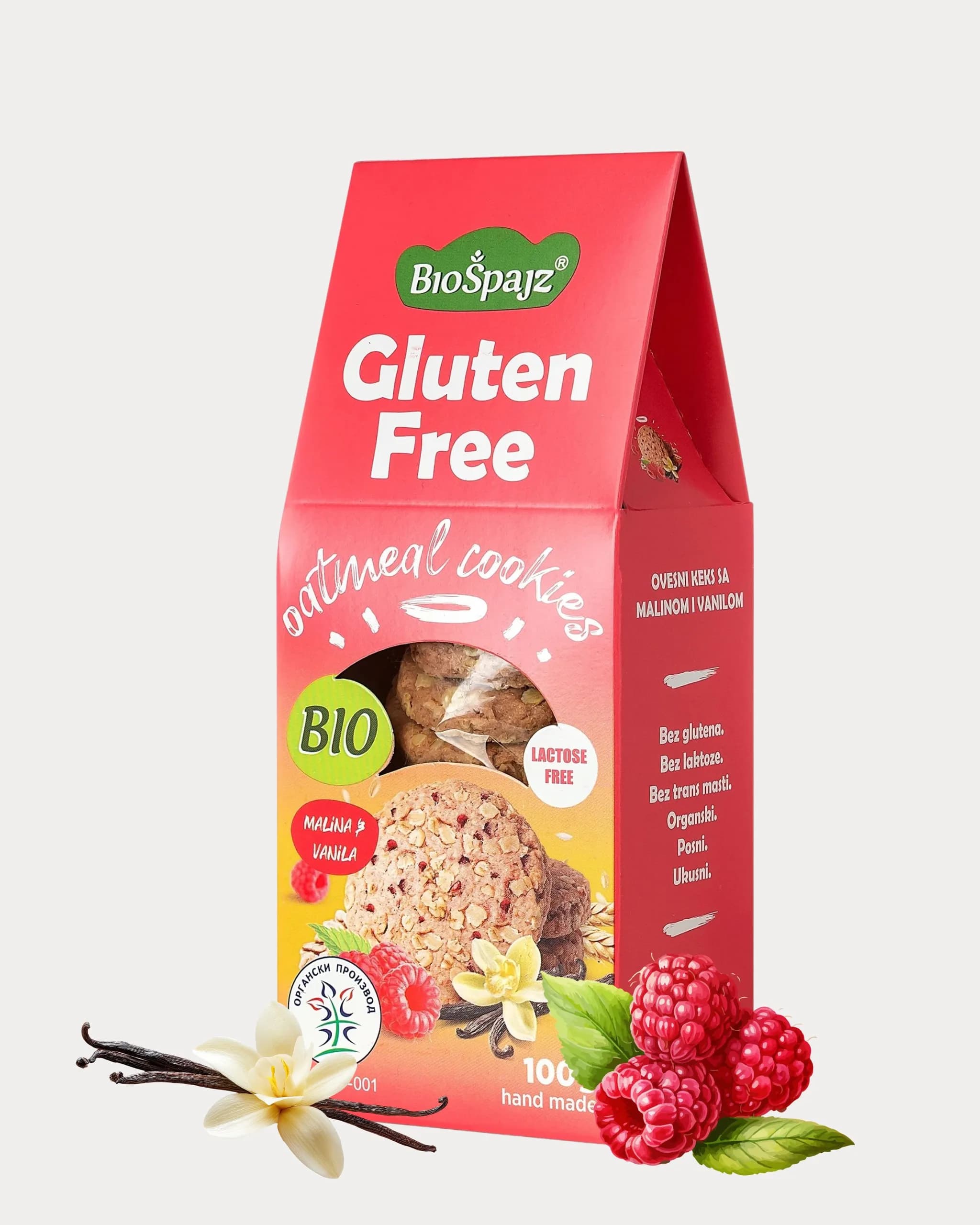 BioŠpajz Gluten Free ovseni keks – malina i vanila