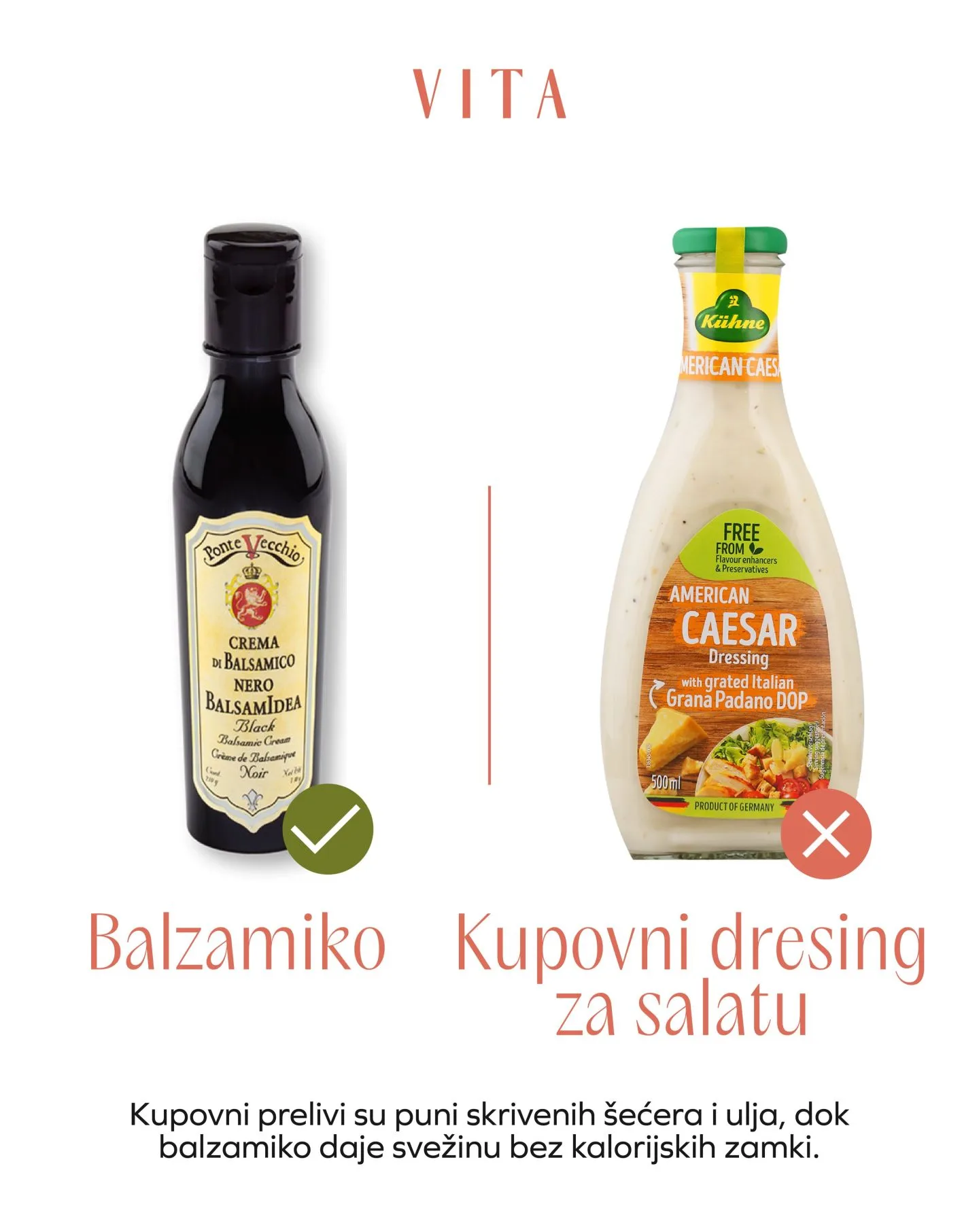 Balzamiko i kupovni dresing za salatu na beloj podlozi